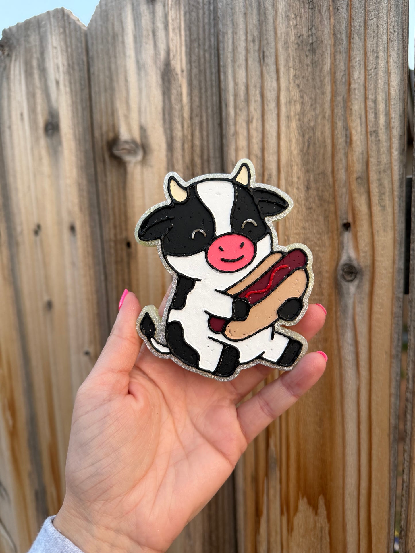 Cow with Hot Dog — Strawberry Leather