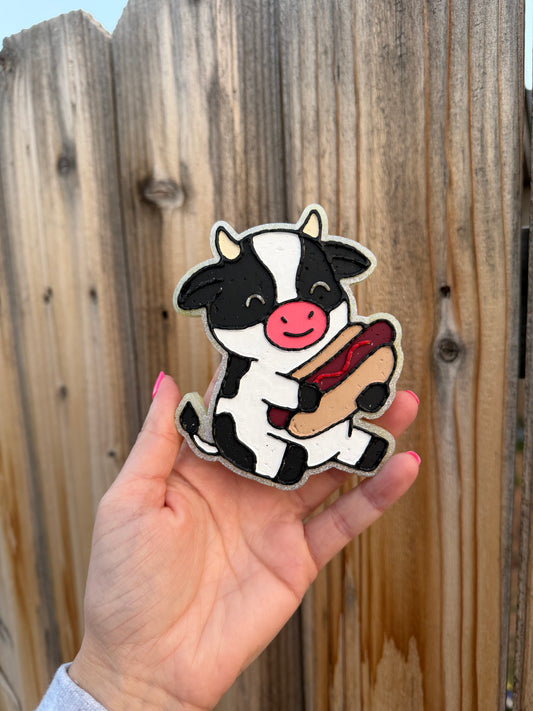 Cow with Hot Dog — Strawberry Leather
