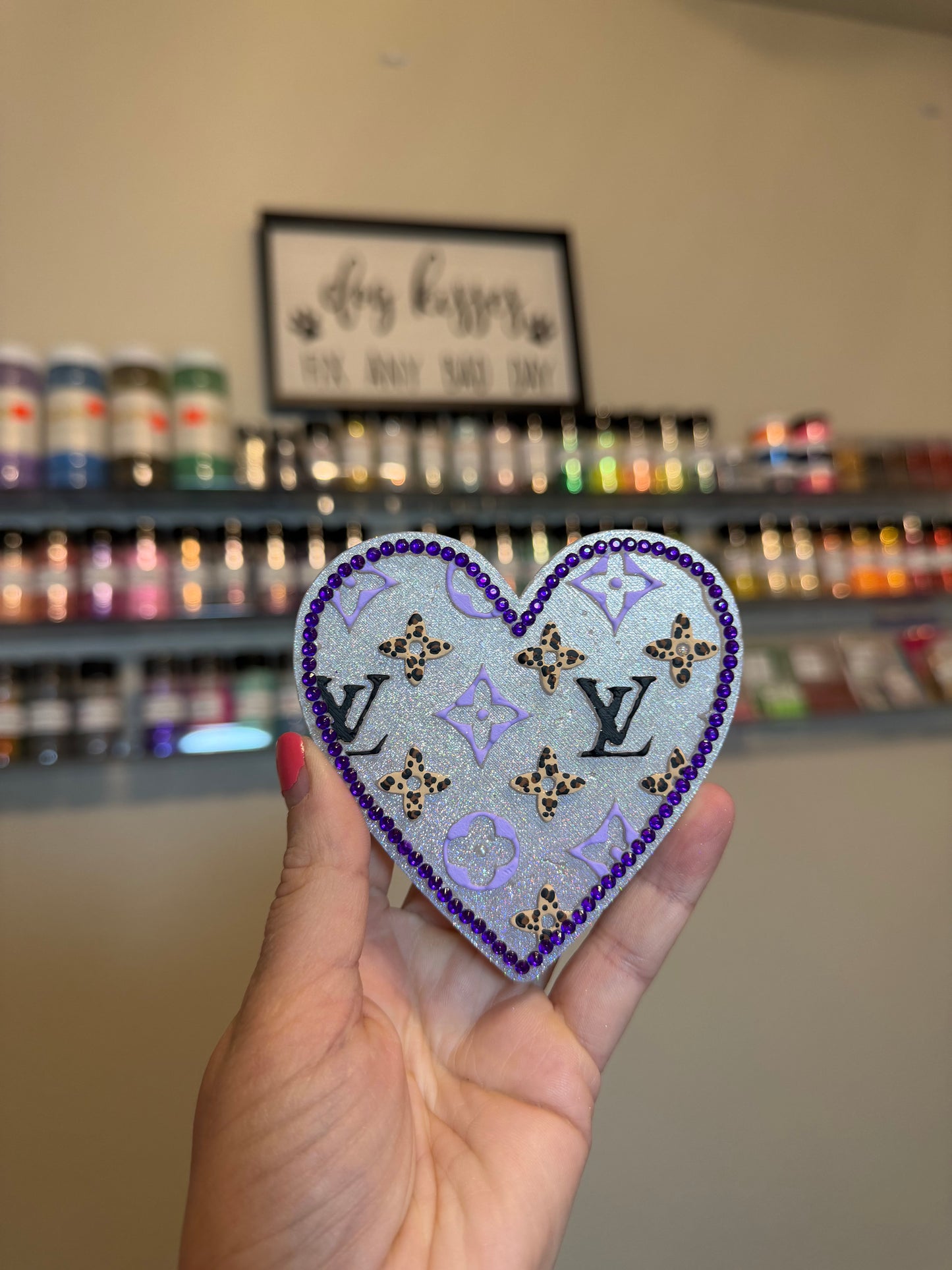 L V Rhinestoned Heart